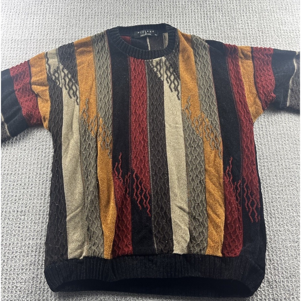 Vintage Protege 3D Coogi Style Knit Sweater‎ Cosby Biggie 80s 90s Men's XL
